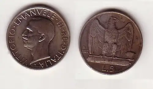 5 Lire Silbermünze Italien 1927 R (108868)
