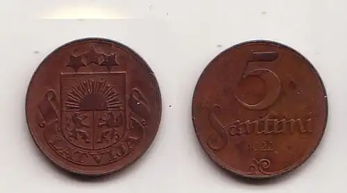 5 Santimi Kupfer Münze Lettland 1922 (114606)