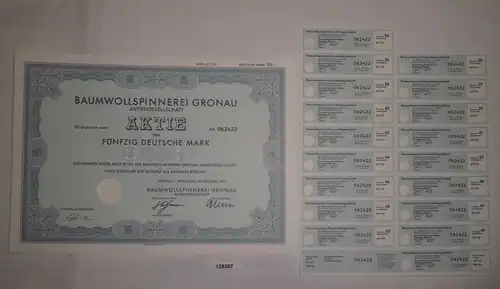 50 Mark Aktie Baumwollspinnerei Gronau in Westfalen Oktober 1987 (128397)