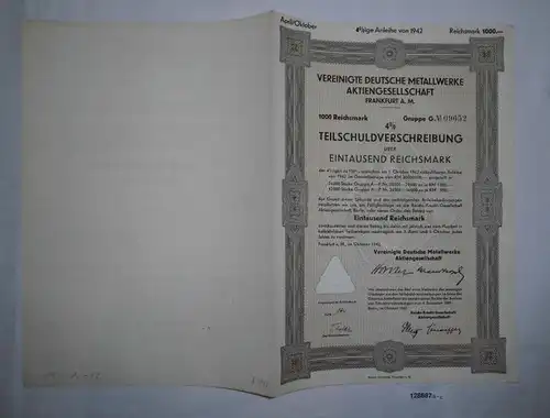 1000 RM Schuldverschreibung Vereinigte Deutsche Metallwerke AG 1939 (128687)