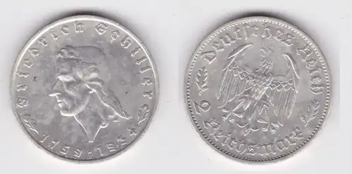 2 Mark Silber Münze Friedrich von Schiller 1934 F ss+ (138893)