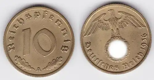 10 Pfennig Messing Münze 3.Reich 1936 A Jäger 364 (125840)