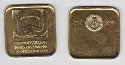 DDR Plakette Europa Meisterschaften im Flossenschwimmen 1974 Stufe Gold (126097)