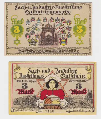 3 Mark Banknote Notgeld Bremen Ausstellung für d. Gastwirtsgewerbe 1922 (138183)
