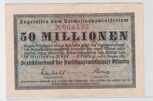 50 Millionen Mark Banknote Amtshauptmannschaft Grimma 11.10.1923 (121438)