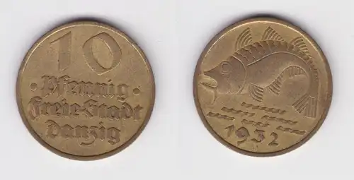 10 Pfennig Messing Münze Danzig 1932 Dorsch Jäger D 13 (156319)
