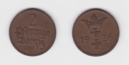 2 Pfennig Kupfer Münze Danzig 1926 Jäger D 3 vz (155765)