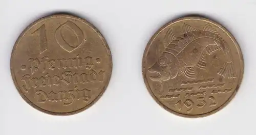 10 Pfennig Messing Münze Danzig 1932 Dorsch Jäger D 13 (156316)