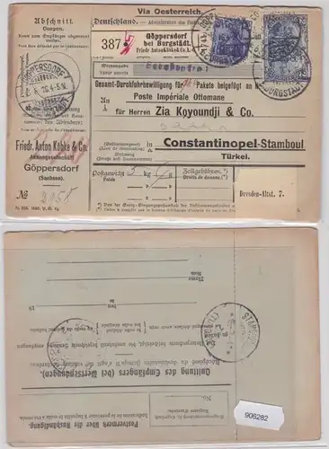 906282 Paketkarte Fried.Anton Köbke & Co AG Göppersdorf nach Constantinopel 1916