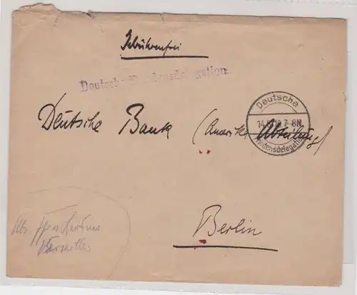 58117 gebührenfreier Brief Deutsche Friedensdelegation Versailles - Berlin 1919