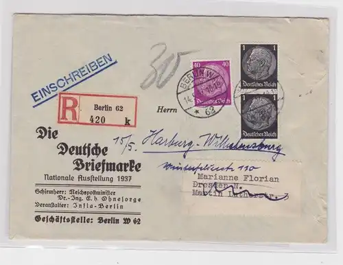 61012 R-Brief Zudruck Die Deutsche Briefmarke Nationale Ausstellung 1937 Harburg