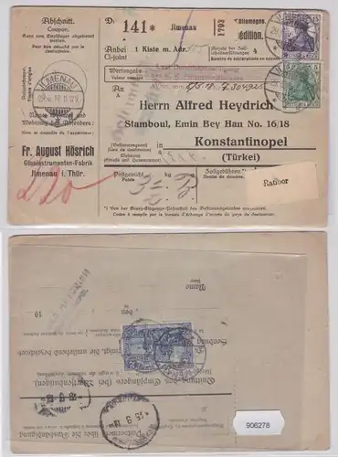906278 Paketkarte Ilmenau an Stamboul, Emin Bey Han No.16/18 Konstantinopel 1918