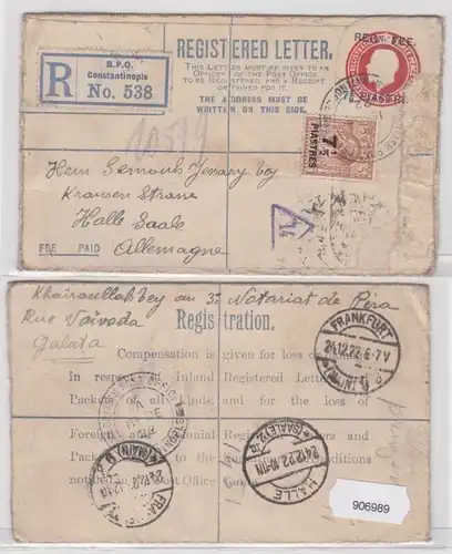 906989 Ganzsache British Post Office BPO Constantinople nach Halle Saale 1922