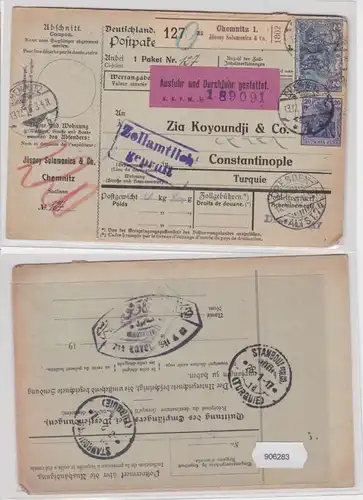 906283 Paketkarte Jüsony Solomonica & Co Chemnitz nach Constantinopel 1916