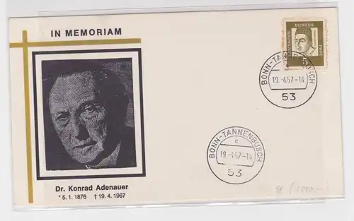 91867 BRD Brief In Memoriam Dr. Konrad Adenauer Bonn 1967 Mi 347y EF SELTEN