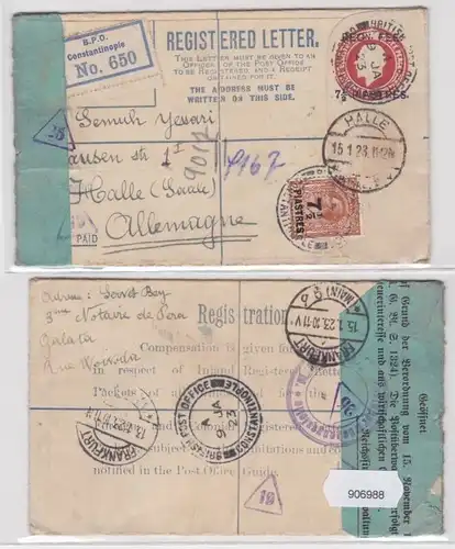 906988 Ganzsache British Post Office BPO Constantinople nach Halle Saale 1922