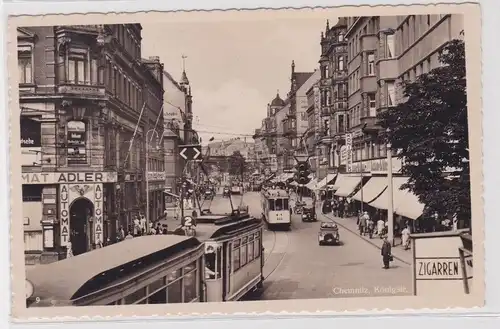 70198 Ak Chemnitz Königstraße mit Straßenbahnen um 1930
