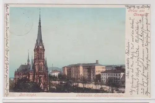 44711 Ak Gruß aus Chemnitz Petrikirche und technische Staatslehranstalten 1909