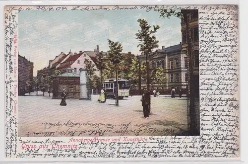 14615 Ak Gruß aus Chemnitz Annaberger Straße und Kunsthütte 1904