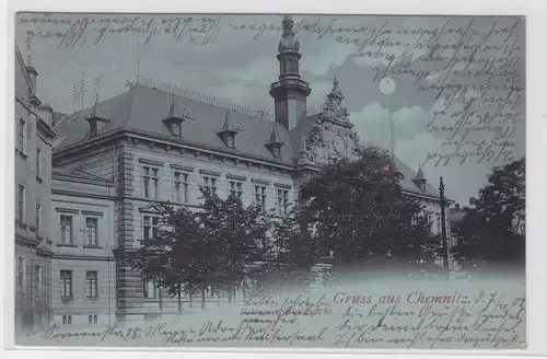 902691 Mondschein Ak Gruß aus Chemnitz Rathaus Seitenansicht 1902