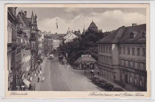 36883 Ak Chemnitz Theaterstrasse mit rotem Turm 1939