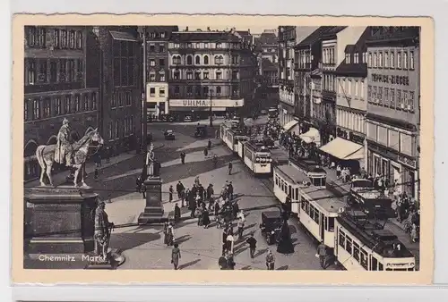 903832 Ak Chemnitz Markt mit Strassenbahnen und Verkehr 1934