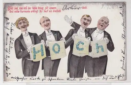 904984 Humor Präge Ak Männerchor singt ein "Hoch" 1905