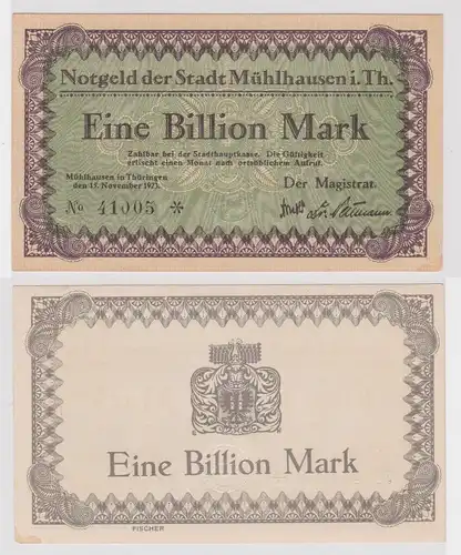 1 Billion Mark Banknote Inflation Stadt Mühlhausen 15.11.1923 (141274)