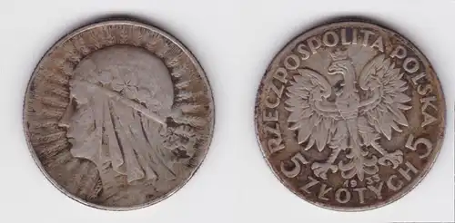Silbermünze Polen 5 Zloty/Złotych 1933 Königin Hedwig von Anjou Jadwiga (163020)