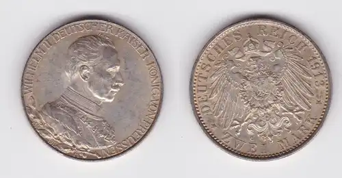 2 Mark Silbermünze Preussen Kaiser in Uniform 1913 Jäger 111 f.vz (163177)