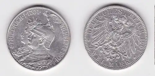 2 Mark Silbermünze Preussen 200 Jahre Königreich 1901 Jäger 105 ss+ (163198)