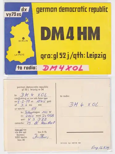51423 QSL Karte Amateur Funker DDR Leipzig mit DDR Landkarte 1979