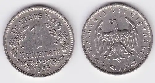 1 Reichsmark Nickel Münze 3.Reich 1935 A Jäger Nr.354 (125810)