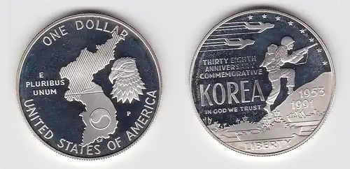 1 Dollar Silber Münze USA 1991 Erinnerung Korea Krieg (130909)