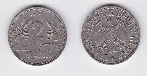 2 Mark Nickel Münze BRD Trauben und Ähren 1951 F (130549)