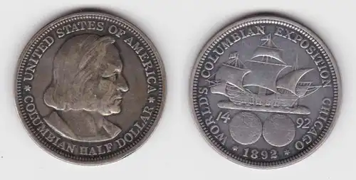 1/2 Dollar Silber Münze USA Kolumbus Ausstellung Chicago 1892 (123440)