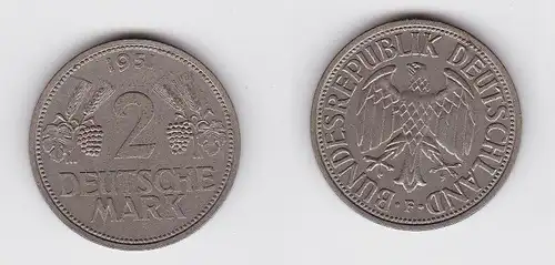 2 Mark Nickel Münze BRD Trauben und Ähren 1951 F (130442)