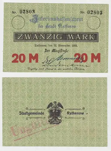 20 Mark Banknote Notgeld Stadt Rathenow 12.November 1918 (133170)