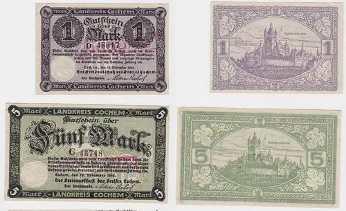 1 & 5 Mark Banknoten Notgeld Landkreis Cochem 19.11.1918 (133162)