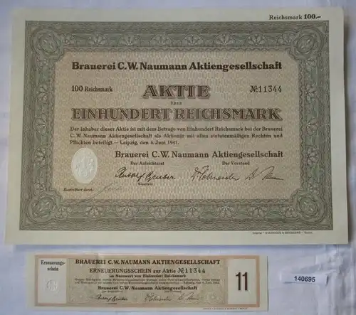 100 Reichsmark Aktie Brauerei C.W. Naumann AG Leipzig 6.Juni 1941 (140695)