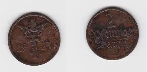 2 Pfennig Kupfer Münze Danzig 1923 Jäger D 3 f.vz (150346)