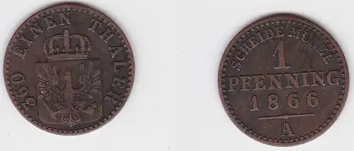 1 Pfennig Bronze Münze Preussen 1866 A  ss (150215)