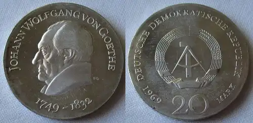 DDR Gedenk Münze 20 Mark Johann Wolfgang von Goethe 1969 Silber (149874)