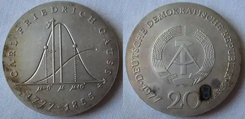 DDR Gedenk Münze 20 Mark Carl Friedrich Gauss 1977 Silber Stempelglanz (140102)