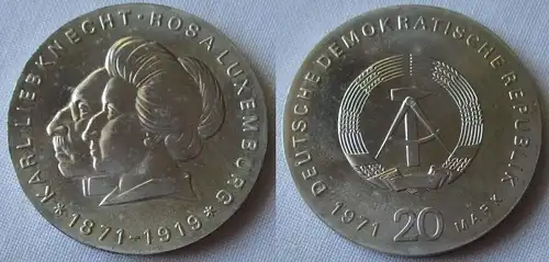 DDR Gedenk Münze 20 Mark Liebknecht Luxemburg 1971 Silber (149040)