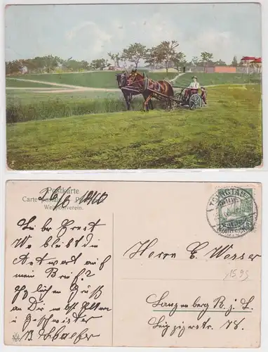 901499 Ak Tsingtau Kiautschou China Bauer mit Pferdefuhrwerk 1910
