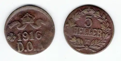 5 Heller Messing Münze Deutsch Ostafrika 1916 T (126856)