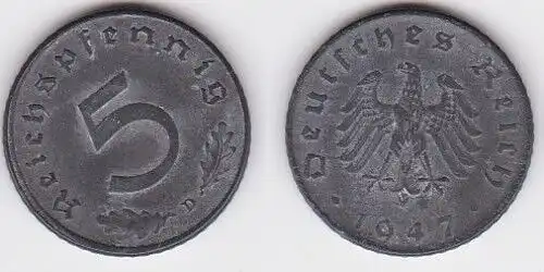 5 Pfennig Zink Münze alliierte Besatzung 1947 D Jäger 374 (122851)
