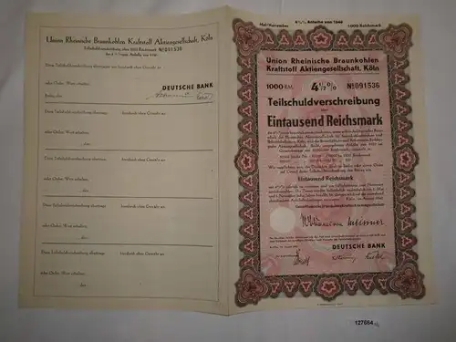 1000 Reichsmark Schuldverschreibung Union Rheinische Braunkohlen AG 1940 /127664