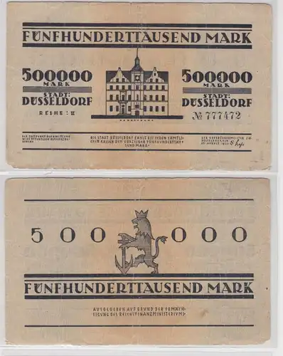 500000 Mark Banknote Inflation Stadt Düsseldorf 25.08.1923 (137543)